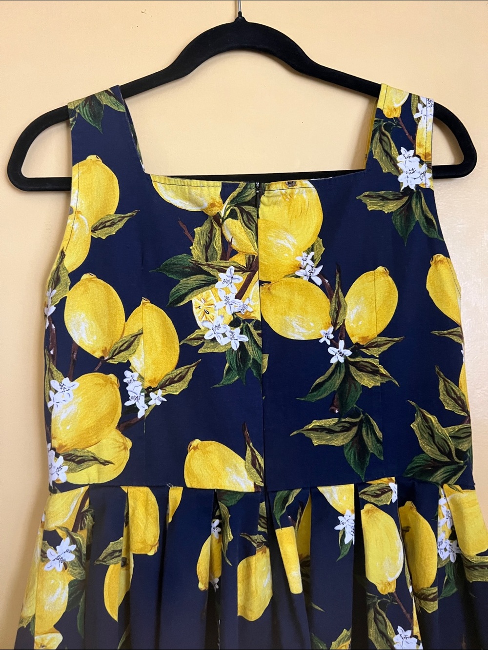 Vintage dress with lemons and blossoms navy blue - Picture 6 of 6